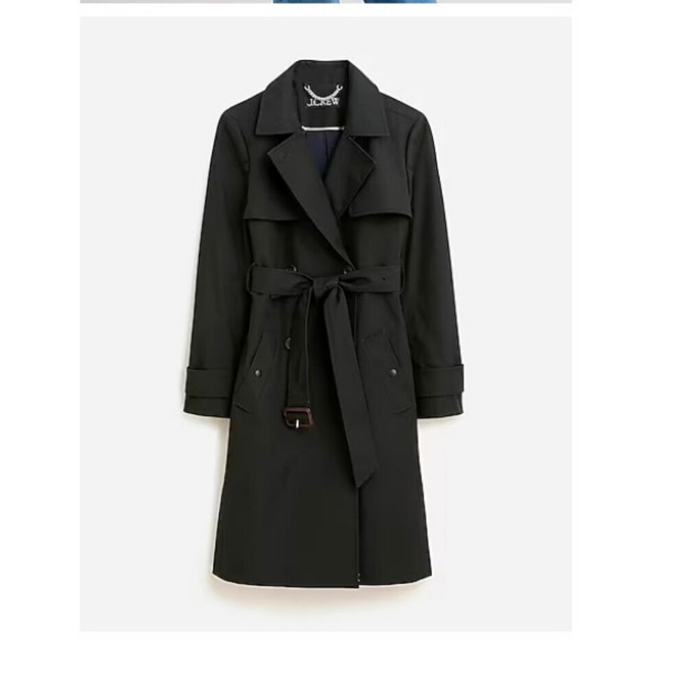 J.Crew Womens $348 Petite New Icon Trench Coat Black Size P8 BF458